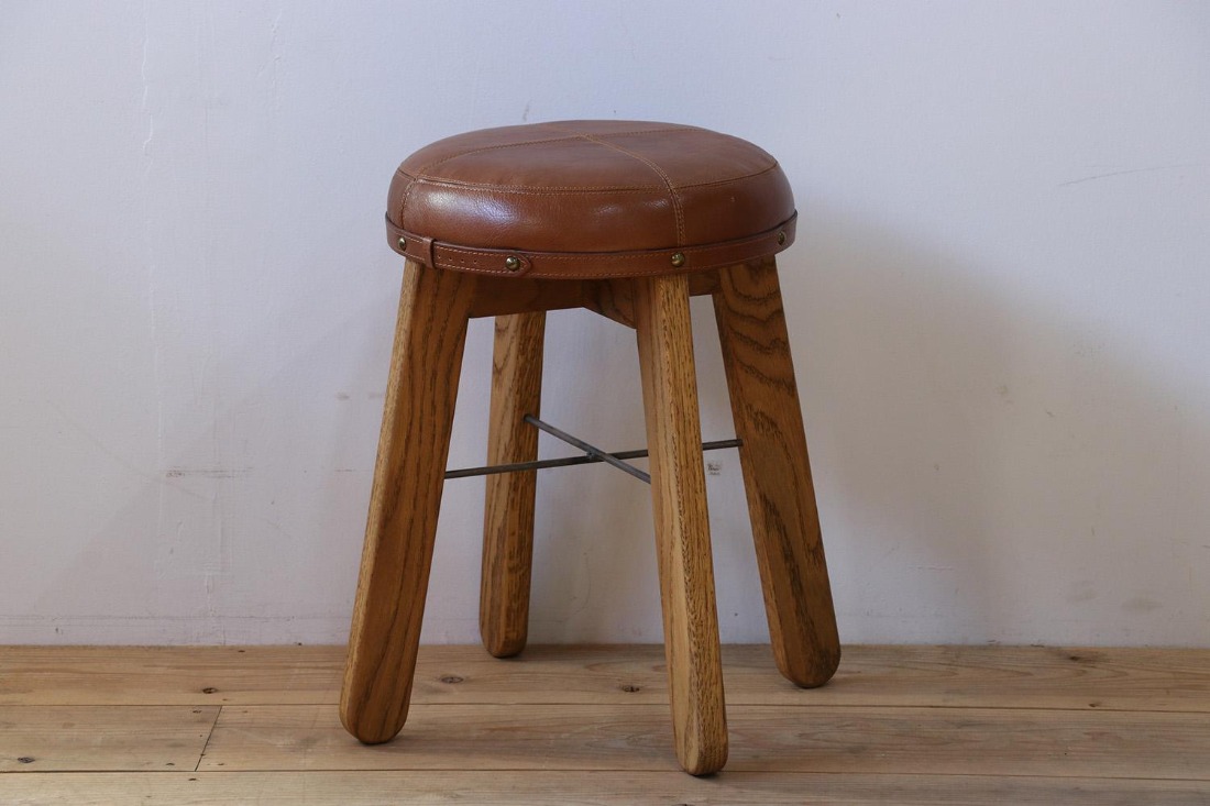 アンティーク♡大理石スツール　美品 本革で仕立てたアンティークな風合いのスツール Z117（和歌山県有田