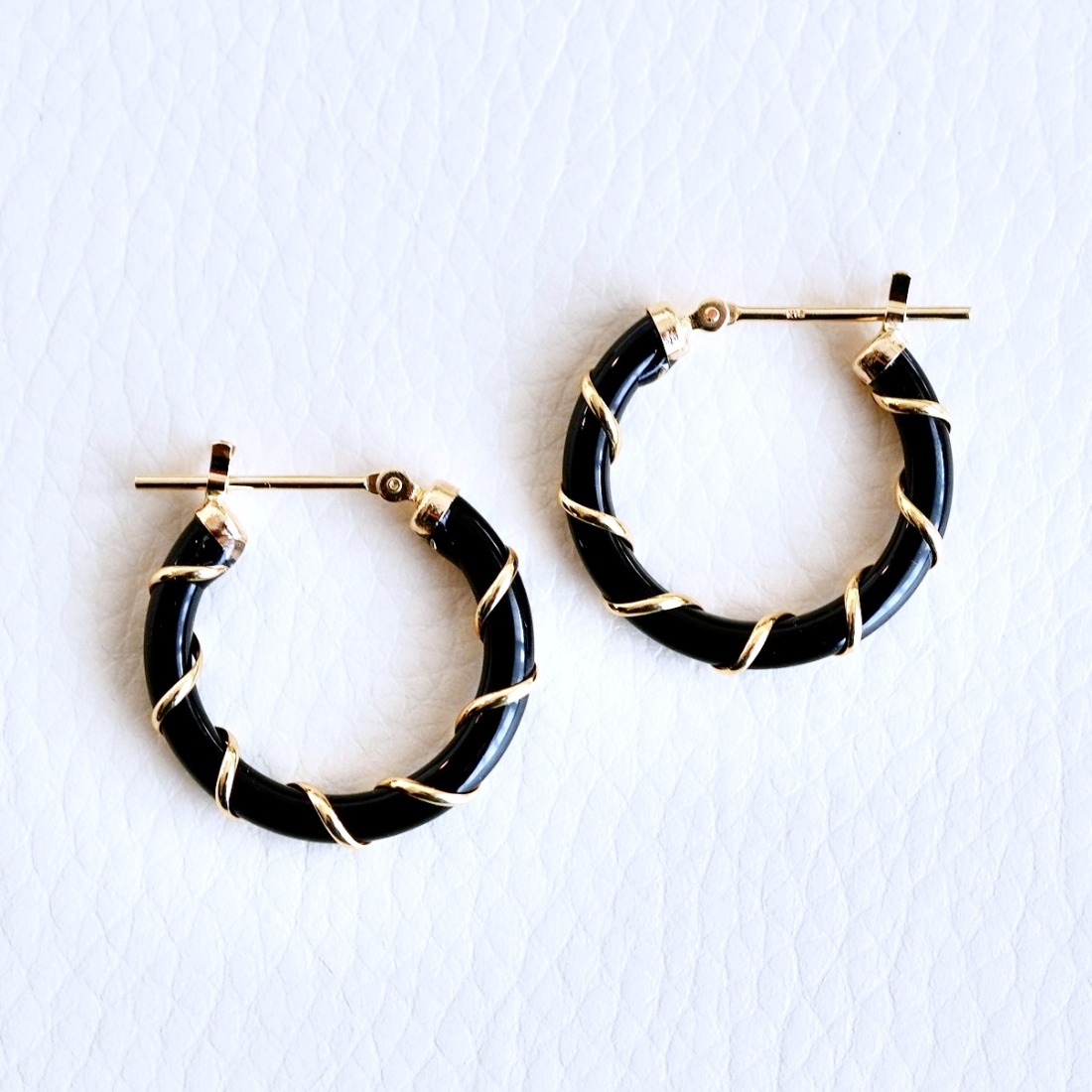 K18 18金 イエローゴールド オニキス フープ ピアス (直径20mm) 保証