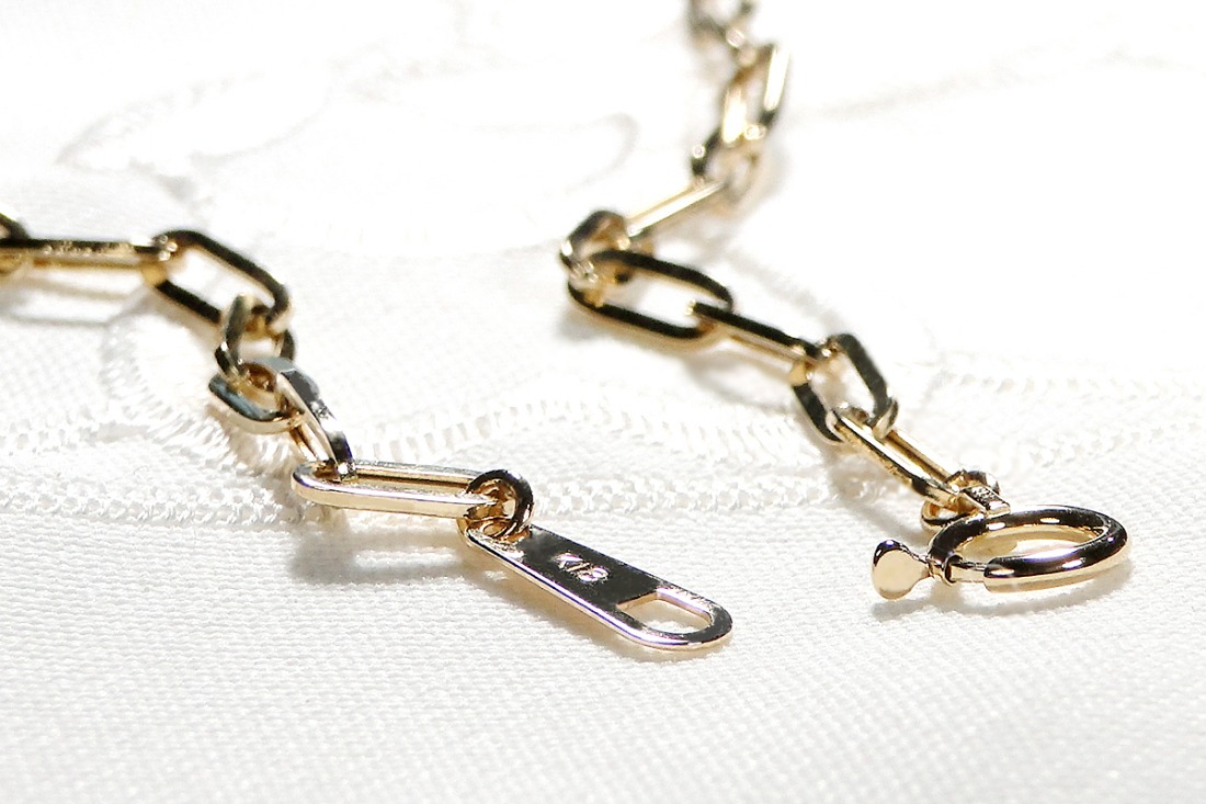 K18YGペーパークリップチェーンネックレス 幅2.7ミリ 中空 CSN00187