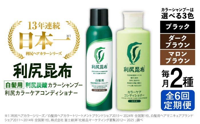 全6回定期便】【色が選べる！2本セット】［白髪用］利尻炭酸カラー