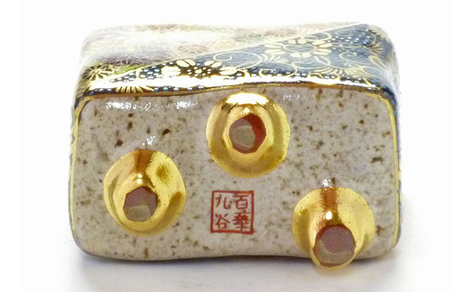 百華園-九谷焼 一輪挿し 青粒＋金花詰（傑作） a05 インテリア 雑貨