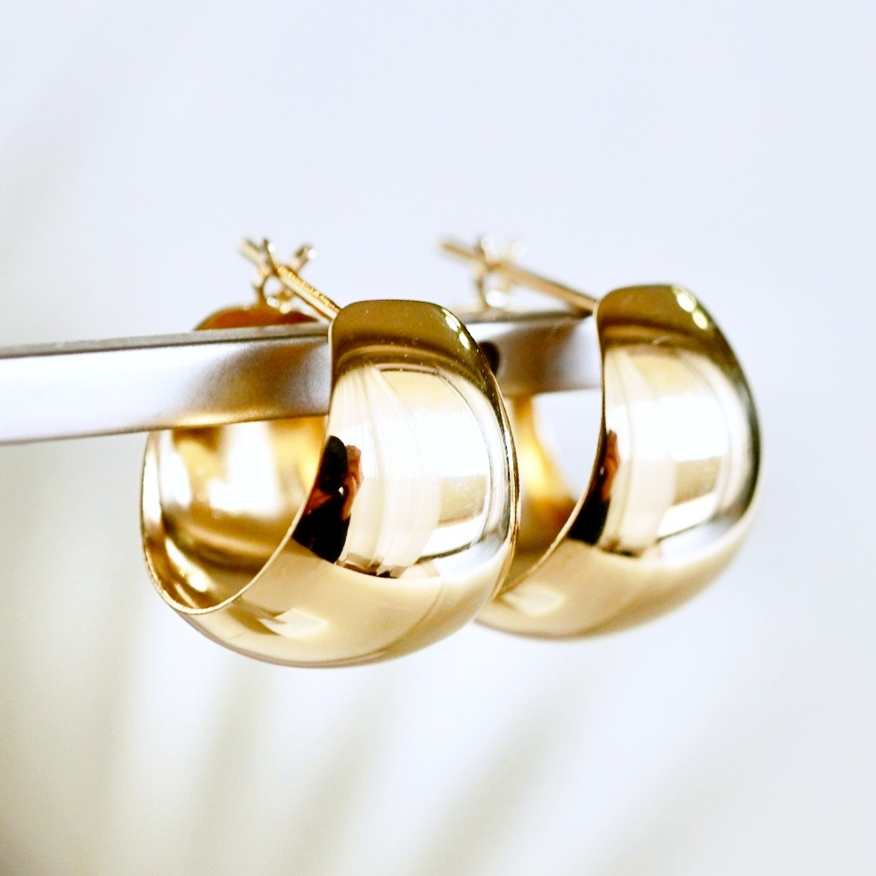 K18 18金 イエローゴールド 地金 ボリューム フープ ピアス (直径14mm