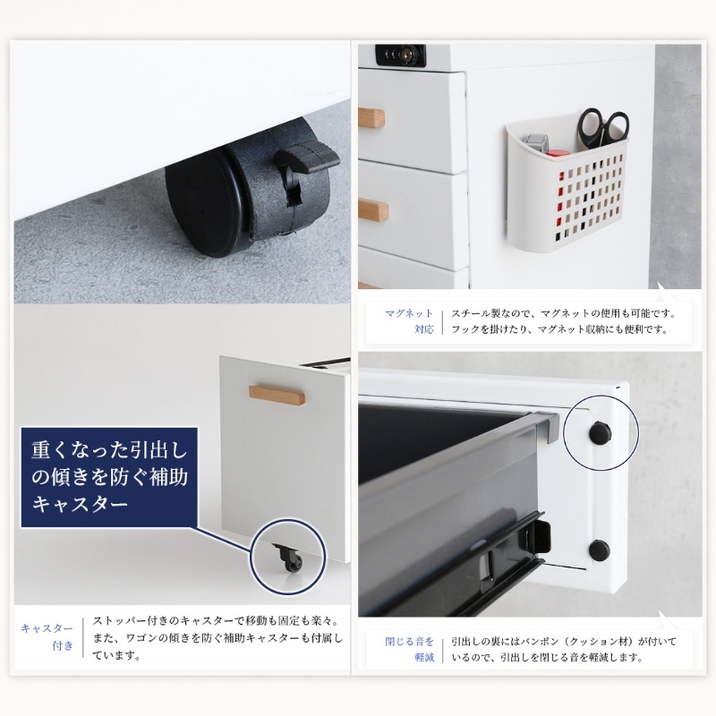 デスクワゴン 鍵付き キャスター付き 3段 完成品 Desk Wagon ブラック