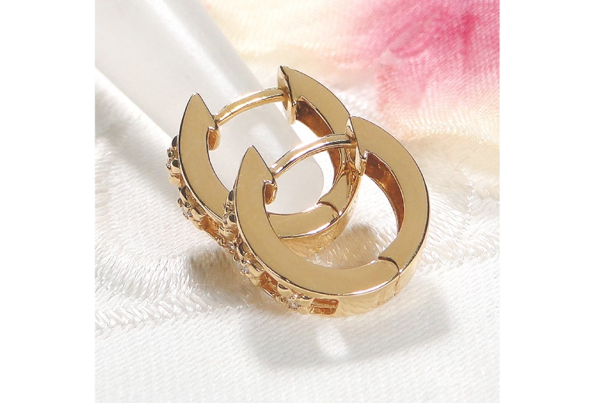 ピアス K18YG イエローゴールド ダイヤモンド 0.03ct フープピアス