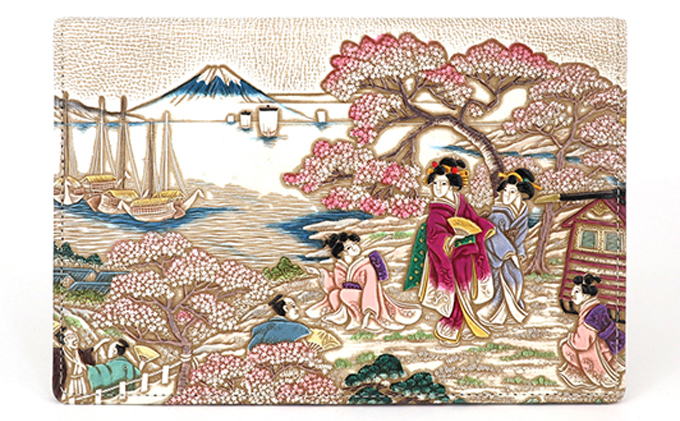 文庫屋大関】パーソナルホルダー 浮世絵 御殿山【皮革工芸品