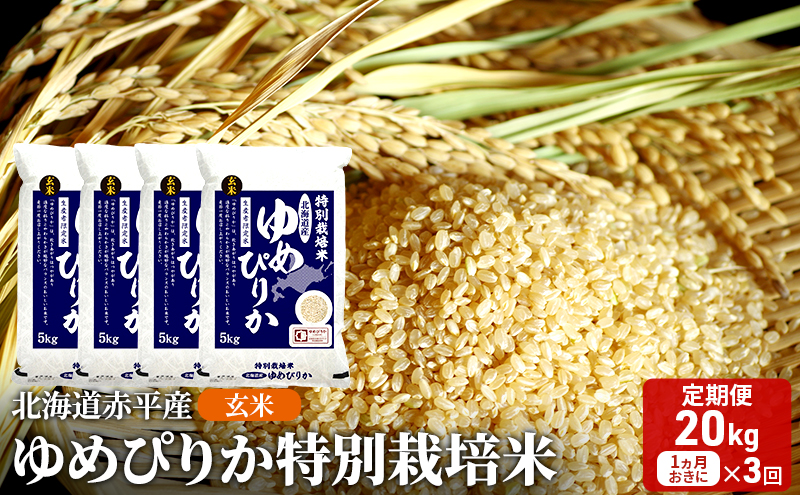 玄米 北海道赤平産 ゆめぴりか 20kg (5kg×4袋) 特別栽培米 【1ヵ月おき