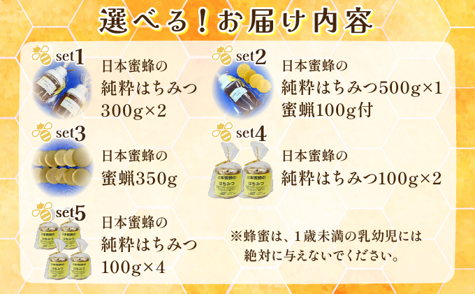 内容量が選べる】日本蜜蜂の純粋はちみつ 200g～600g または 日本蜜蜂