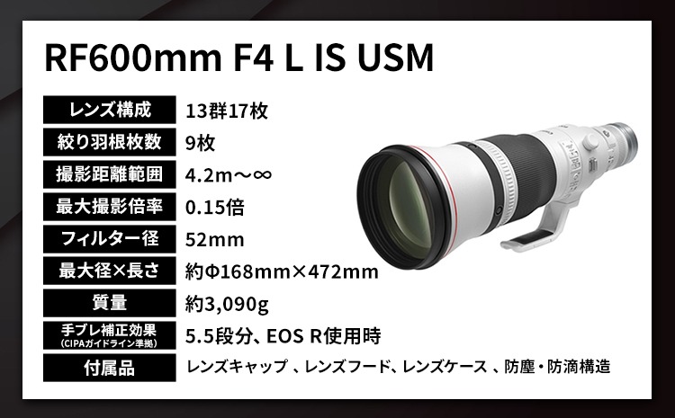 キヤノン RF600mm F4L IS USM 〈Lレンズ〉〈蛍石搭載〉《180日