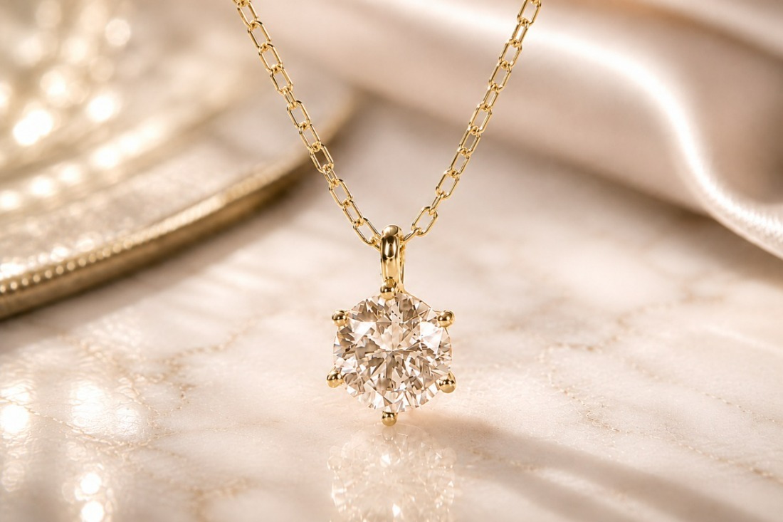 K18YG【0.20ct】6本爪一粒ダイヤモンドペンダントネックレス EmN0171