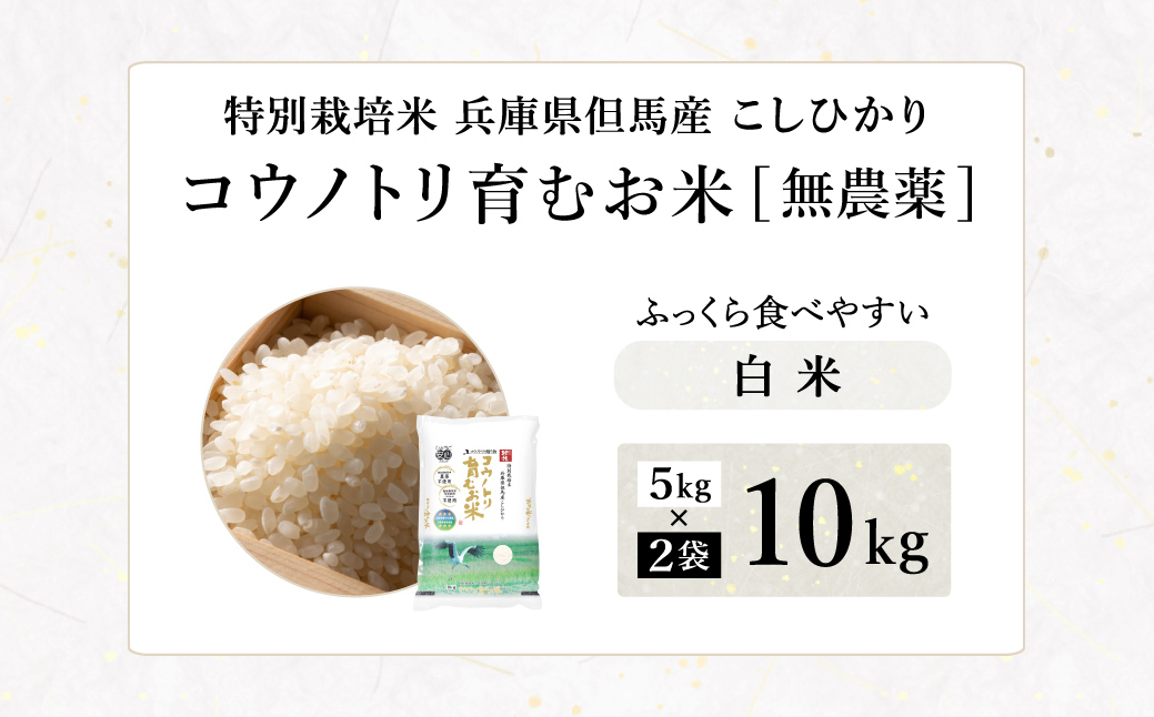 令和7年産 無農薬 白米 10kg コウノトリ育むお米 但馬産 こしひかり