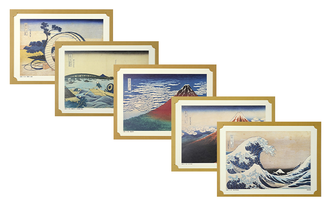 葛飾北斎作品原寸印刷画4点セット　富嶽三十六景から 葛飾北斎 北斎作品原寸印刷画 5点 セット 絵画 絵 富嶽三十六景 民芸品
