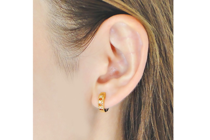 ピアス K18YG イエローゴールド ダイヤモンド 0.03ct フープピアス