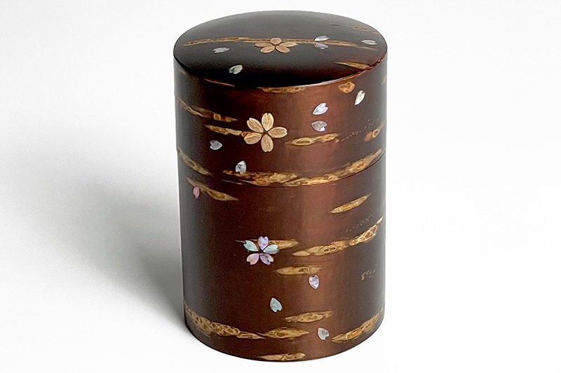 角館樺細工《冨岡商店》総皮茶筒大（ラデン桜）桐箱入り 角館工芸協同