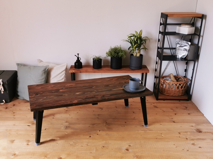 無垢材 折りたたみ ローテーブル 圧着タイプ ダークブラウン 1000×500