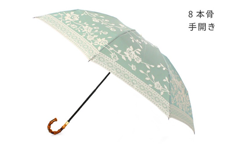 CB101 【槙田商店】晴雨兼用折りたたみ傘 kirie バラ セイジグリーン