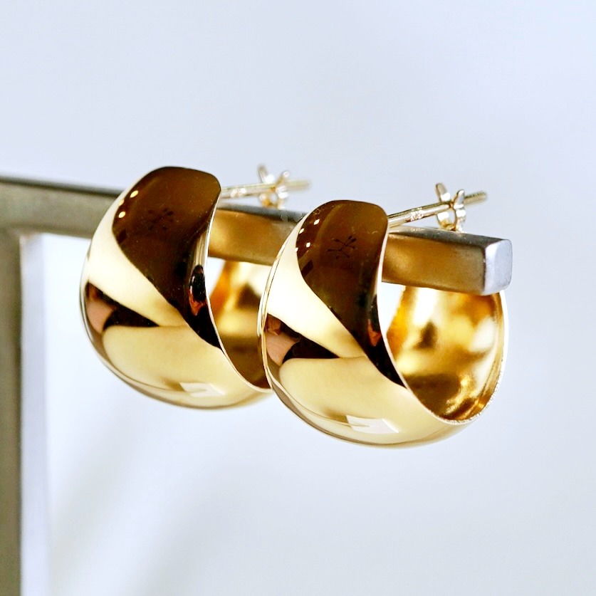 K18 18金 イエローゴールド 地金 ボリューム フープ ピアス (直径14mm