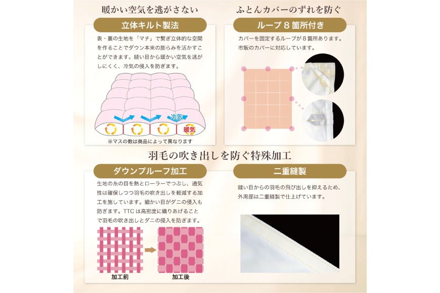 冬用】洗える 羽毛布団 かけ布団 冬 掛け布団ダブル 本掛け ホワイト