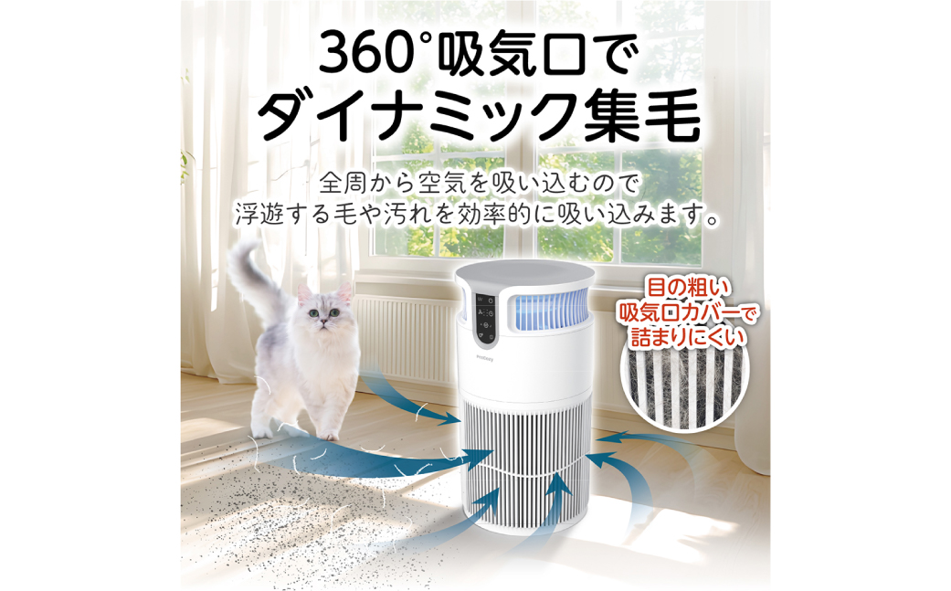 コンパクトモデル 空気清浄機 330mm ペット対応空気清浄機 集毛機能付き（30畳対応） 【kw0232-0080