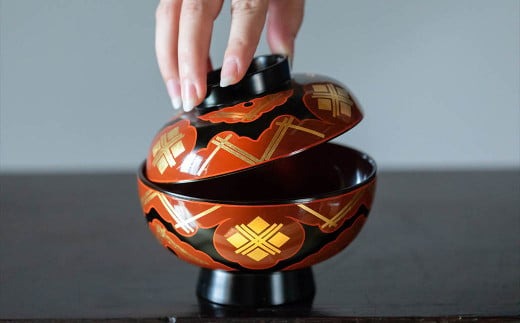 秀衡塗「煮物椀（雲紋・黒内古代朱）」3客 / 漆器 お椀 吸い物椀 煮物