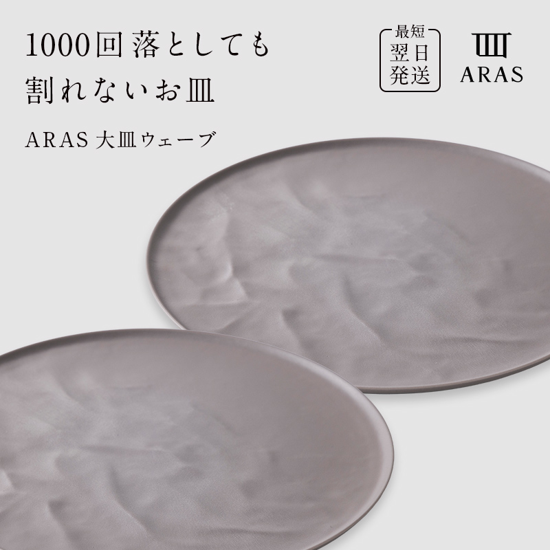 ARAS 大皿ウェーブ 2枚セット【カラー：ピンクグレー2枚】27cm 大皿