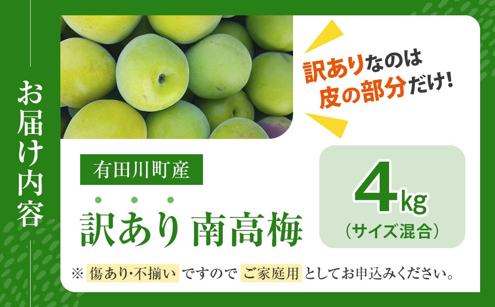青梅 4kg 紀州南高梅 シロップ・梅酒・梅干し用等 和歌山県有田産 訳
