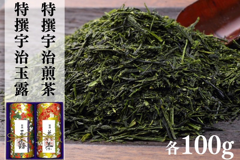 宇治茶 特撰玉露・特撰煎茶飲み比べセット 100g×2缶〈お茶 茶 煎茶