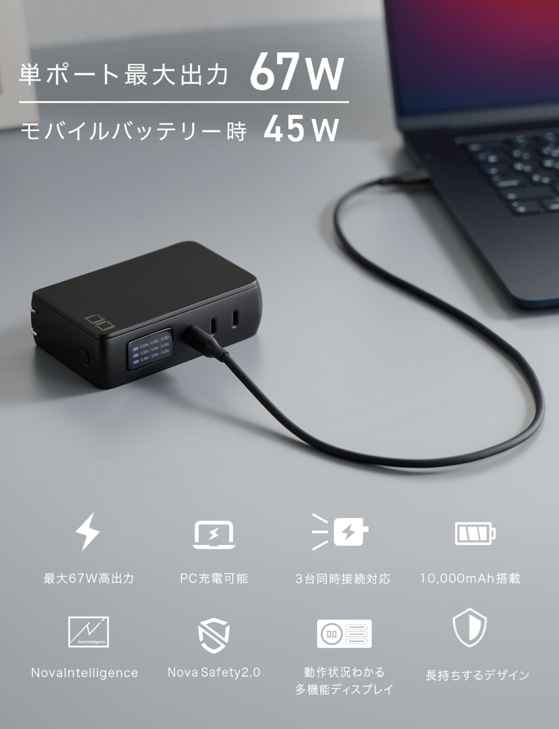 SMARTCOBY Pro PLUG II67W3C (ブラック)｜CIO ACアダプター モバイル