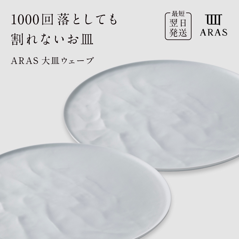 ARAS 大皿ウェーブ 2枚セット【カラー：ホワイト2枚】27cm 大皿
