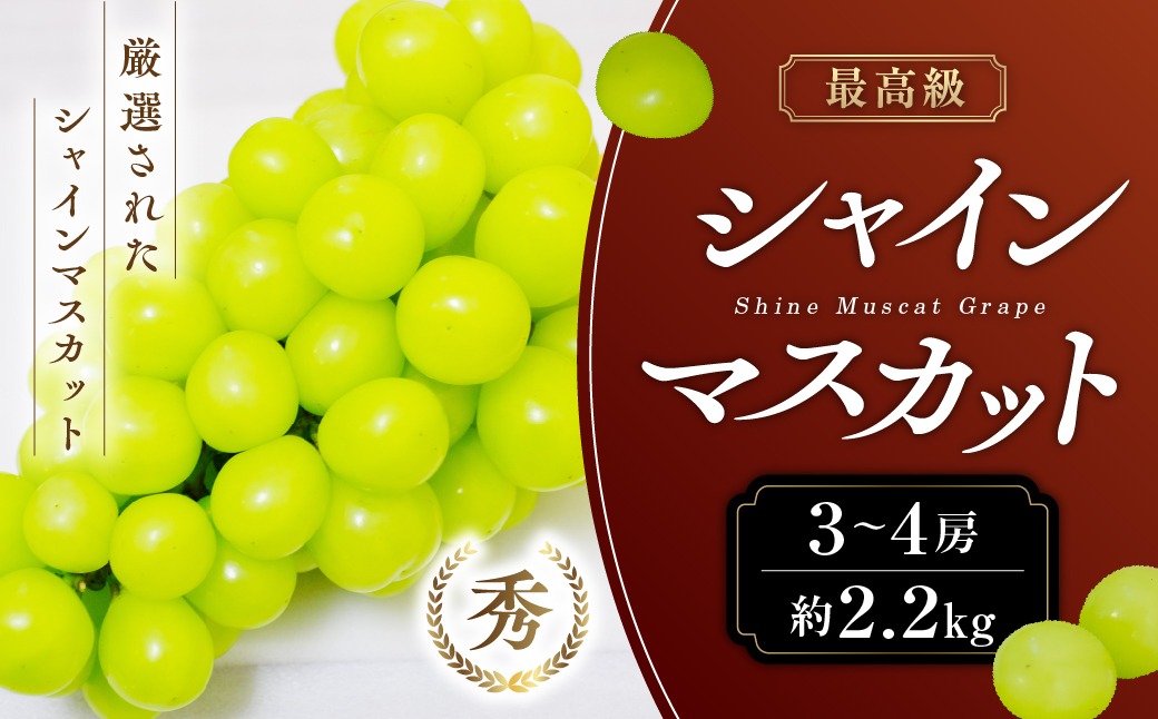 2026年/令和8年発送分】最高級 シャインマスカット3～4房 約2.2㎏ 先行