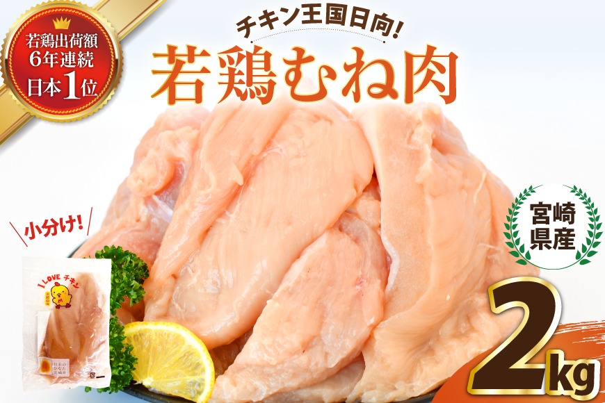 鶏肉 国産 若鶏 むね肉 2kg [エム・ティ・シー 宮崎県 日向市