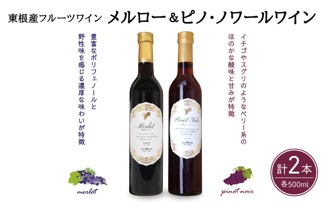 メルローとピノ・ノワールの詰合せ 500ml×2本セット 山形県 東根市