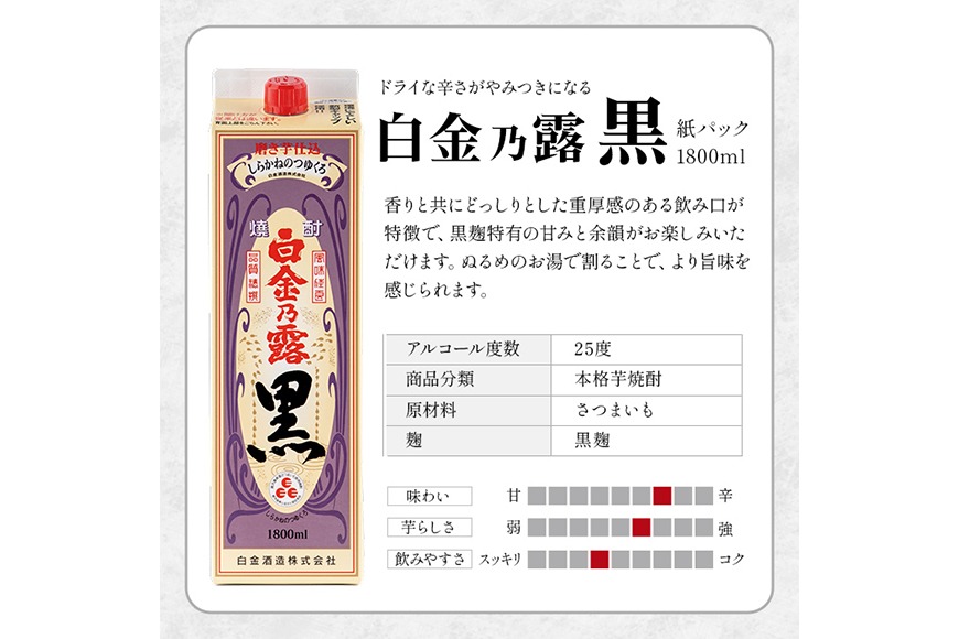 種類・容量が選べる》鹿児島本格芋焼酎！白金乃露 or 白金乃露 黒 or