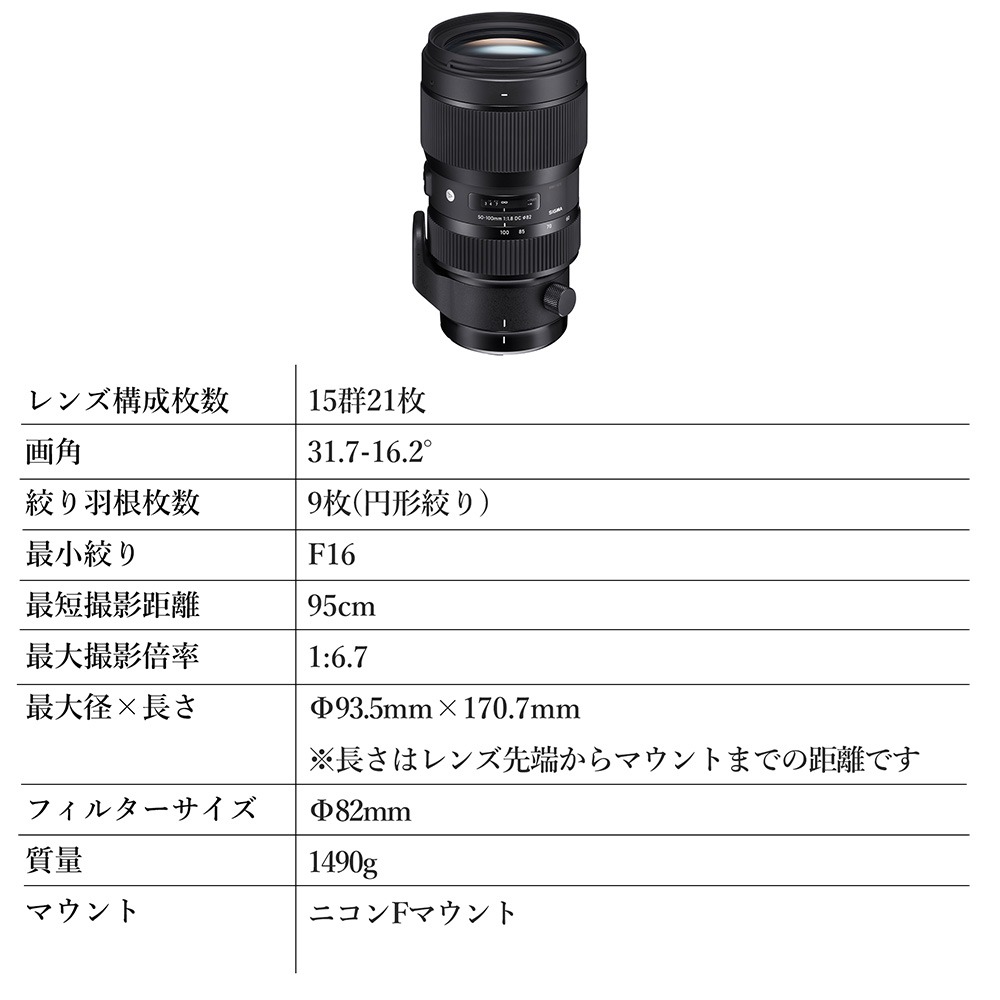 SIGMA 50-100mm F1.8 DC HSM | Art【ニコンFマウント】（個数限定