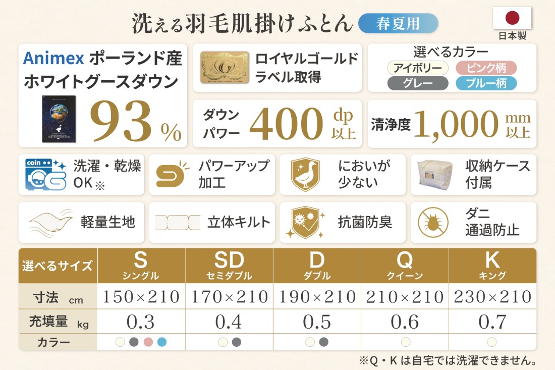 春夏用】洗える羽毛布団 羽毛布団 セミダブル 肌掛け 肌掛け布団
