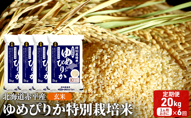 玄米 北海道赤平産 ゆめぴりか 20kg (5kg×4袋) 特別栽培米 【1ヵ月おき