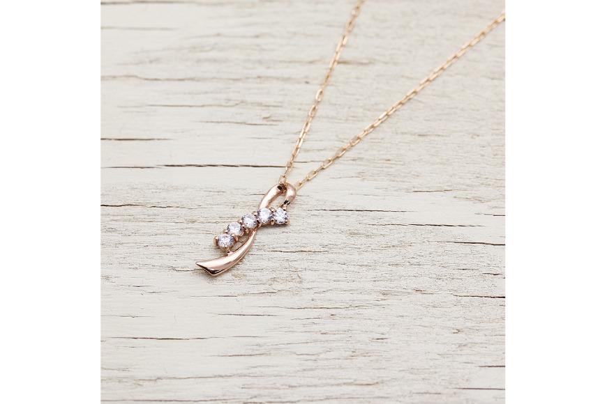 ネックレス K18PG ピンクゴールド ダイヤモンド 0.20ct リボン