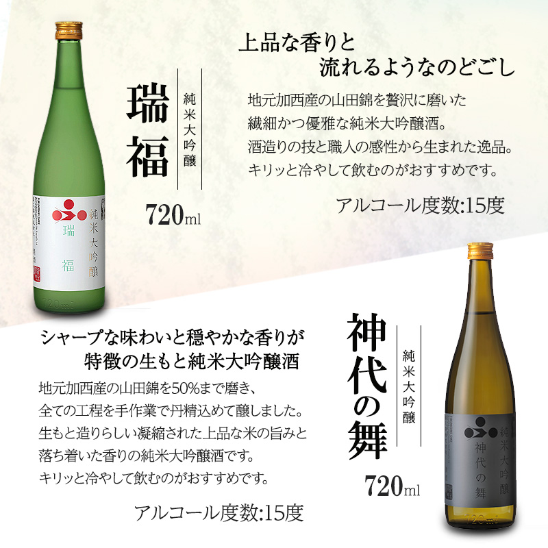 日本酒 飲み比べセット 720ml 2本 純米酒 神代の舞 瑞福 化粧箱入り