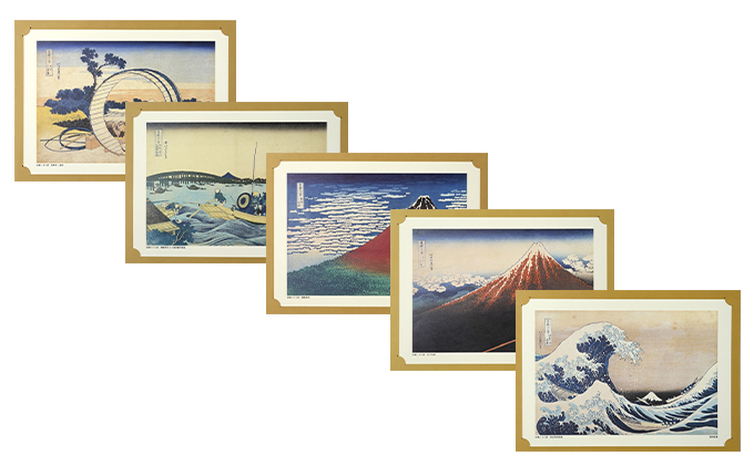 印刷画 5点 セット 額縁 1枚付き 北斎作品 原寸 絵画 葛飾北斎 富嶽三