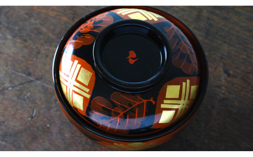 秀衡塗 秀衡大椀（柏紋）蓋付 5個組 / 漆器 お椀 大椀 食器 ふた付き