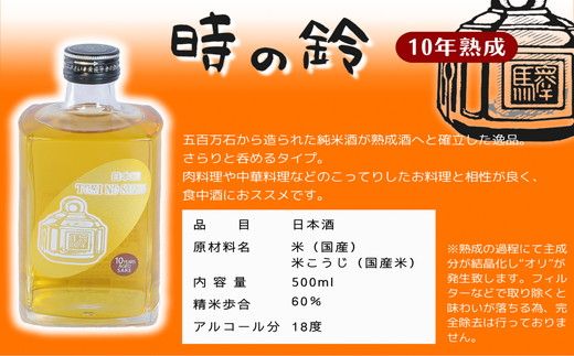 7.8-1】長期熟成酒 時の鈴 10・15・20年熟成セット(500ml各1本) 古酒