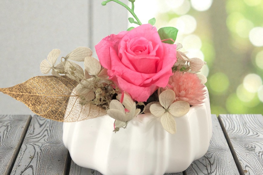花 プリザーブドフラワー アレンジ スモール ばら1輪 紫陽花 など