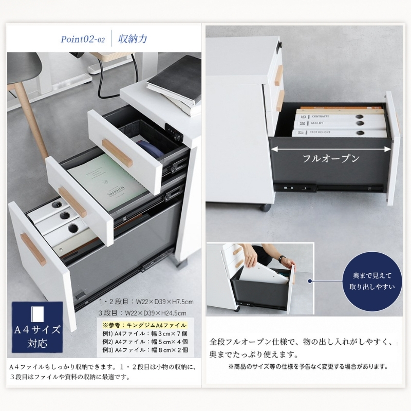 デスクワゴン 鍵付き キャスター付き 3段 完成品 Desk Wagon ブラック