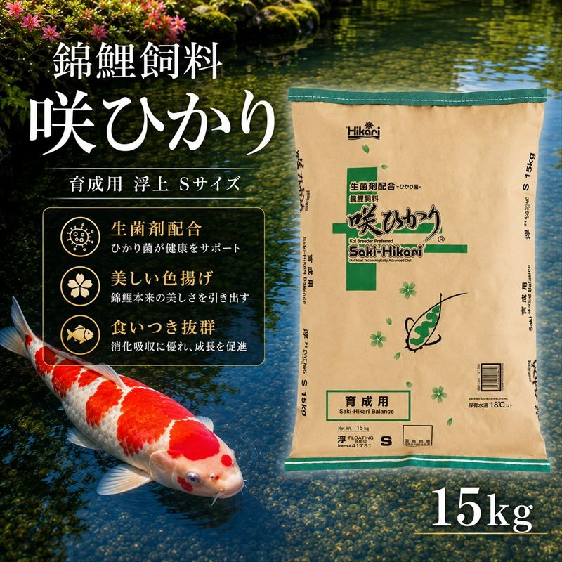 キョーリン 咲ひかり 育成用 浮上 S 15kg 錦鯉 鯉 エサ 飼料 育成用