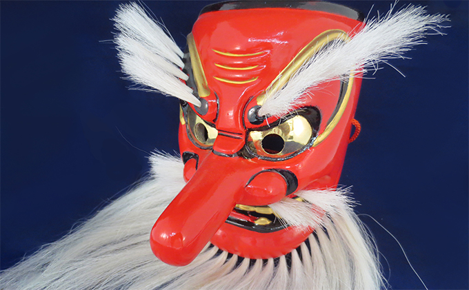 備中神楽面桐一刀彫 猿田彦の命 伯泉作 民芸品 工芸品 （岡山県高梁市