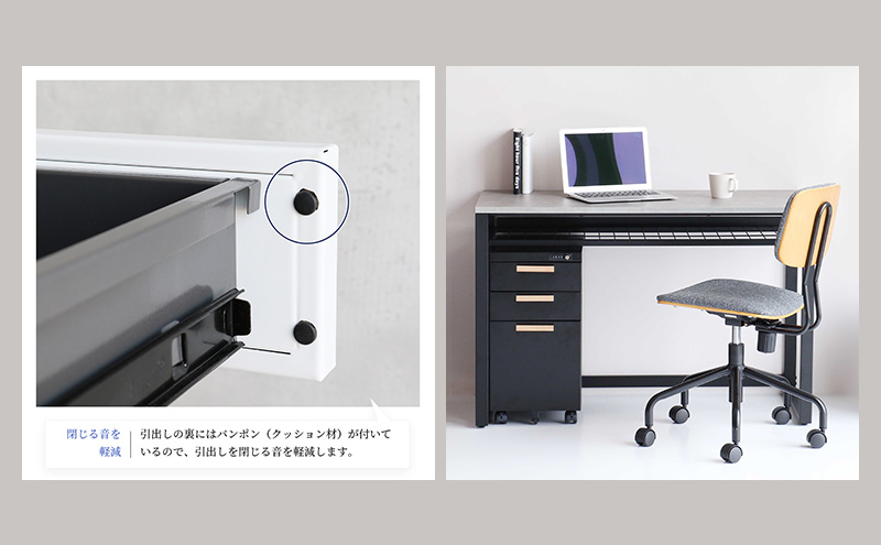 デスクワゴン 鍵付き キャスター付き 3段 完成品 Desk Wagon ブラック