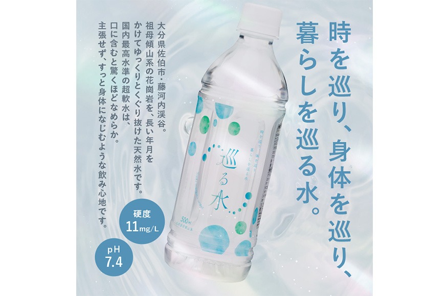 定期便・全12回 (毎月)＞ナチュラルミネラルウォーター 巡る水 500ml