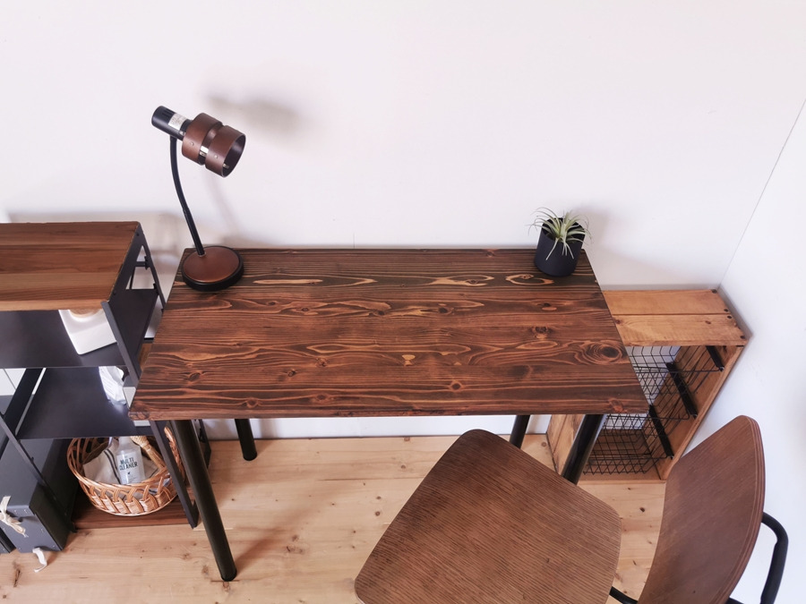 無垢材 デスク 約W100cm×D50cm ダークブラウン｜組立 簡単 工具不要