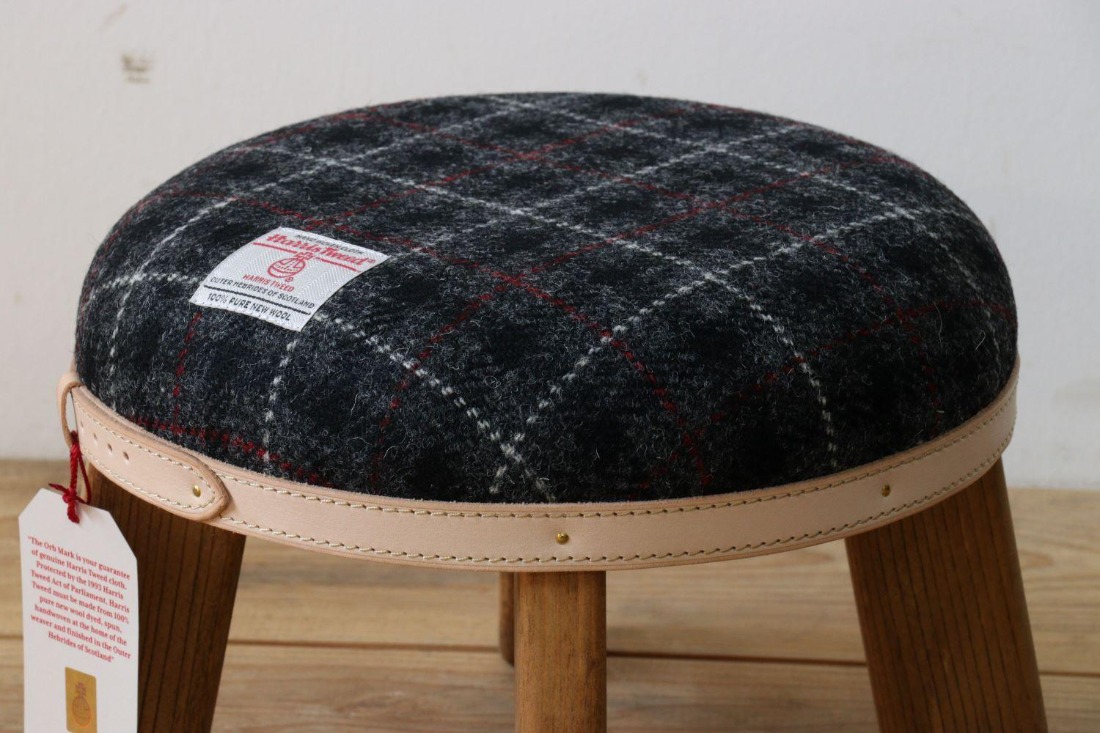 まぁるいスツール【ブラック＆グレーチェック】 子供 椅子イスキッズ