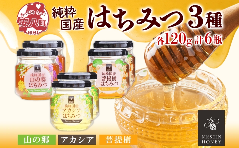 国産はちみつ120g 3本入り 2セット 山の郷 アカシア 菩提樹 国産 純粋