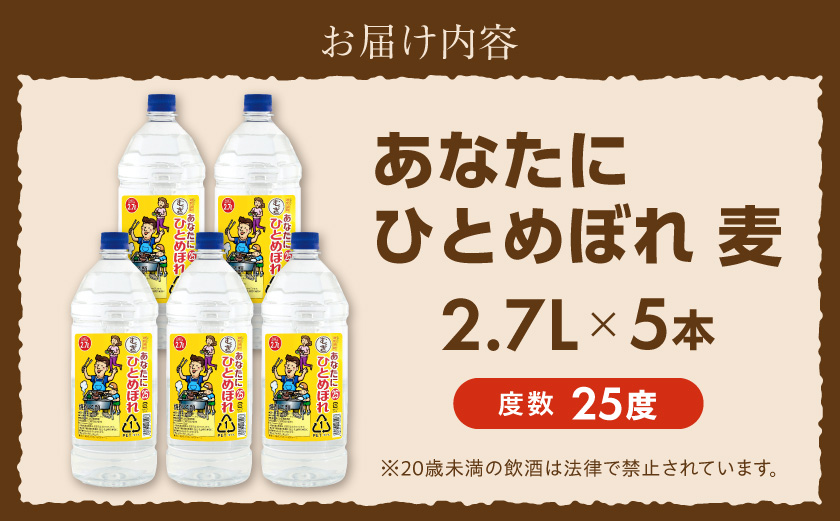 都城酒造】あなたにひとめぼれ 麦(25度)2.7L×5本 ≪みやこんじょ特急便